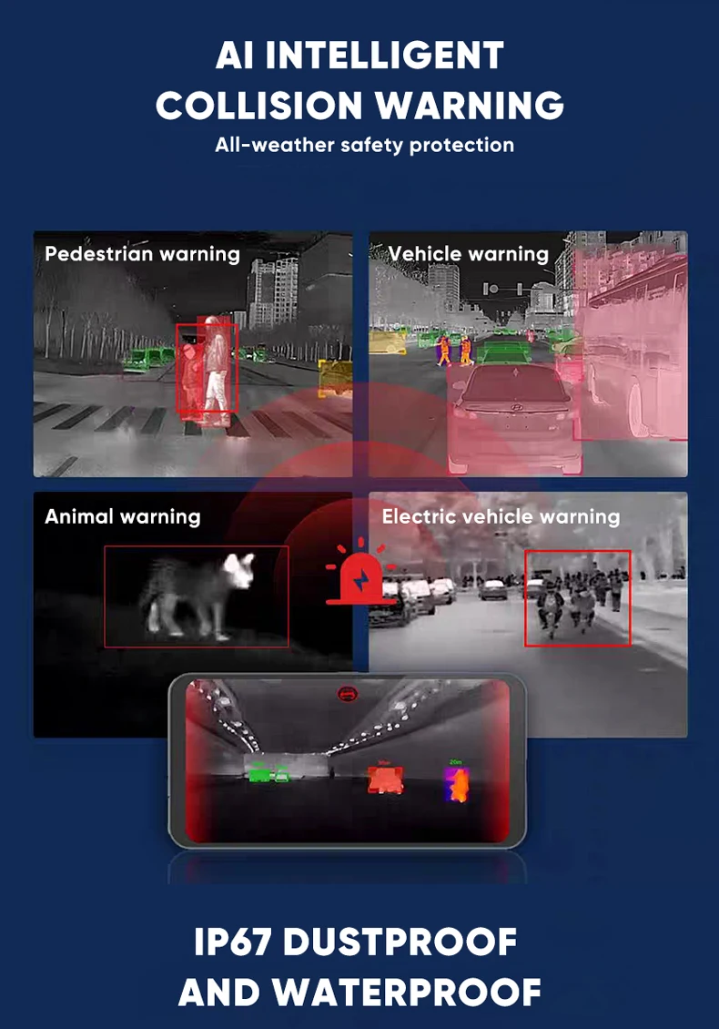 Thermal Imaging Camera Night Vision for Cars 256x192 Pixels 6.25" Display AI Col