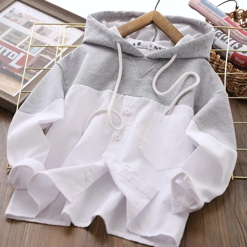 Boys' long sleeve coat spring and autumn new children's leisure hooded top medium and large children's clothing bottomed shirt