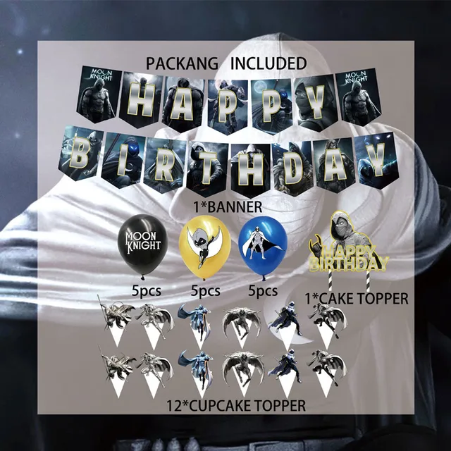 1 Set Banner+Balloons Cartoon Moon Knight Figure Birthday Party Decoration Latex Balloon Party Supplies Hat 2