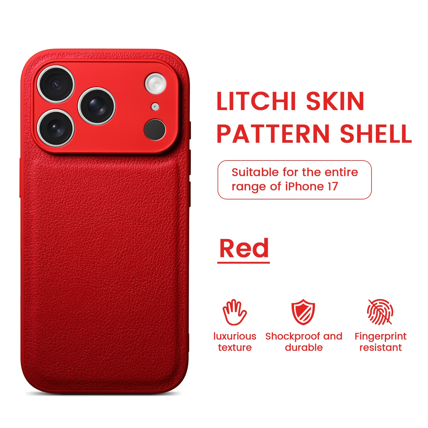 Luxury Lychee Pattern Leather Shockproof Phone Case - Solid Color Cover