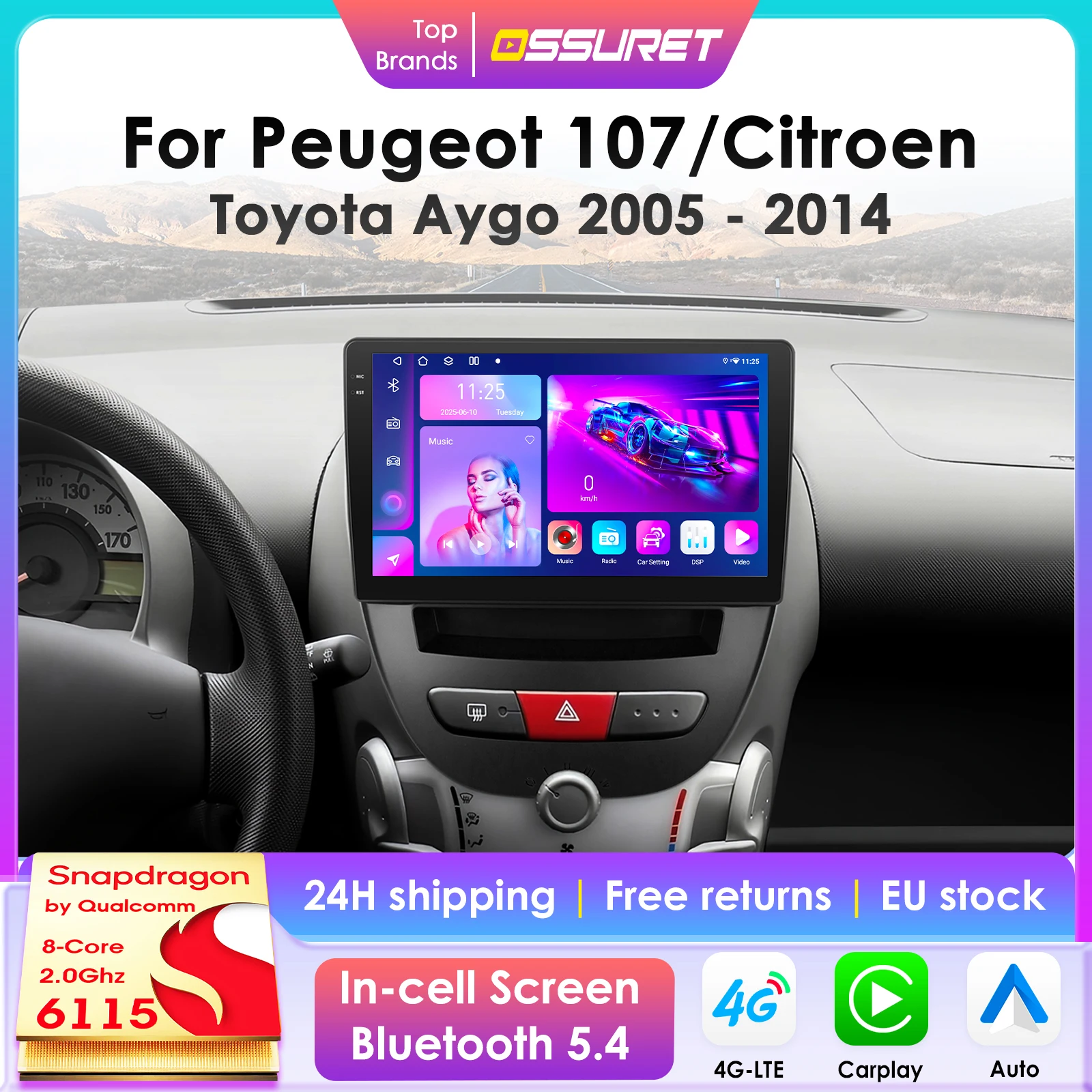 Ossuret Autoradio voor Peugeot 107, Toyota Aygo, Citroen C1 (2005-2014