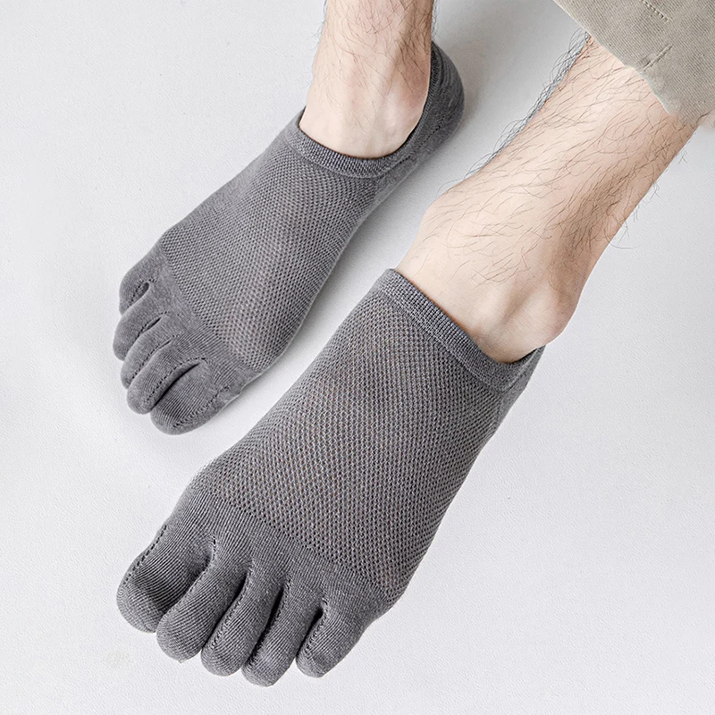 Men Socks 3Pairs Running Open Toe Elastic Short Solid Cotton Sweat-absorbing Five Finger Invisible Low Cut Boat Ankle