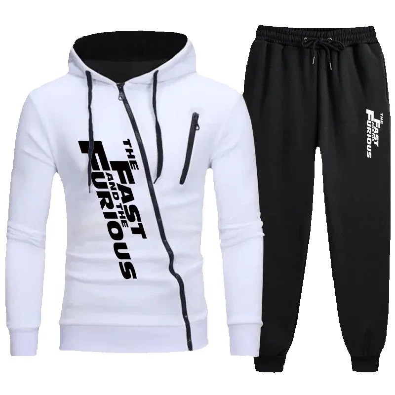 Nuovo marchio di moda stampato da uomo Tracuit con cerniera e cappuccio due pezzi set tute da jogging abbigliamento sportivo felpa pantaloni della tuta_voghion.com