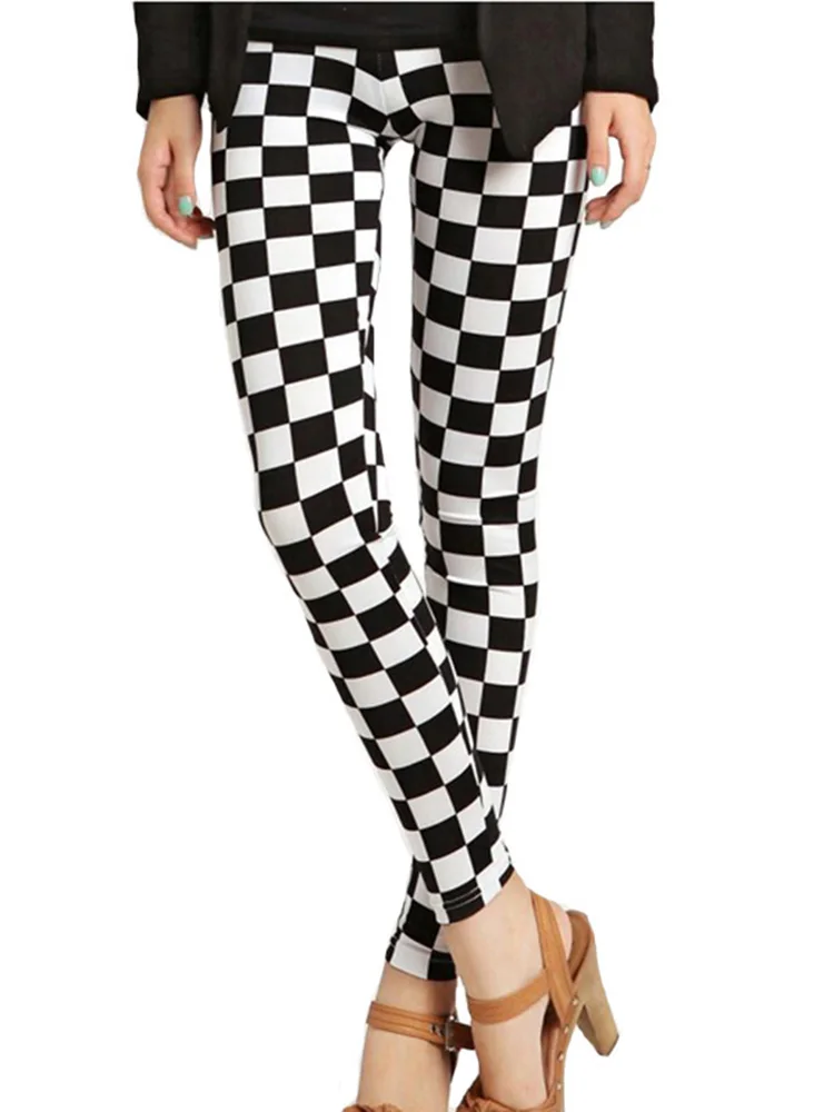 YSDNCHI-Leggings College à carreaux pour femmes, noir et blanc, grille pied-de-poule, élastique, mode, pantalon sexy en polyester, offre spéciale