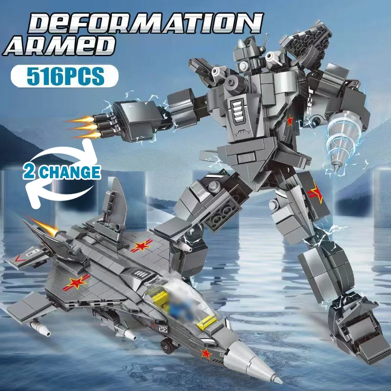 

Creative 2 Transformation Military Tank Battle Plane Battleship Morphing Robot Boy Puzzle Building Building Blocks Toy Gift