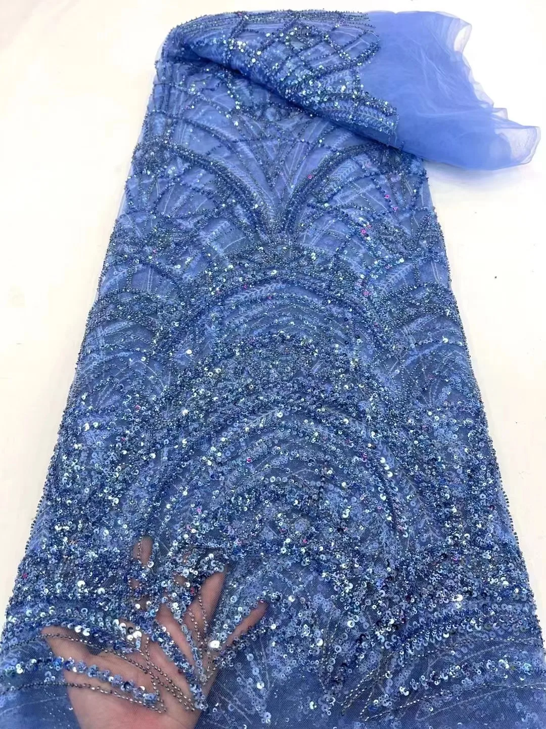 

2023 Luxury Sequence African Lace Fabric Latest High Quality French Tulle Lace Embroidery With Beads For Party Dress