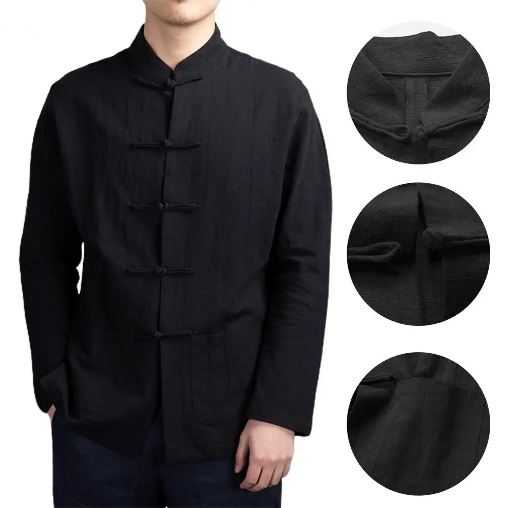 

Lightweight Breathable Men Shirt Traditional Chinese Style Men's Shirt with Mandarin Collar Long Sleeve Featuring for Kung