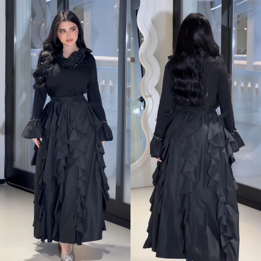 Prom Dress Saudi Arabia Prom Dress Satin Beading Draped Celebrity A-line O-Neck Bespoke Occasion Dresses Ankle-Length janevini black two piece elegant prom dresses 2019 o neck pearls a line floor length tulle plus size prom dress vestidos de gala