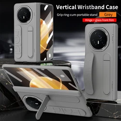 Premium Vertical Wristband Folding Case with 360° Screen Protection and Kickstand Cover - Honor Magic V6 (Grey)