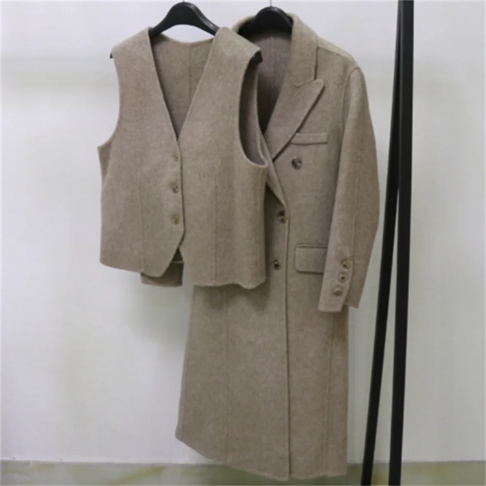 

Двустороннее шерстяное пальто двубортное длинное шерстяное пальто жилет из двух частей шерстяная куртка