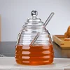Household Transparent Glass Honey Jar with Lid Glass Stirring Stick Honey Bottle Creative Glass Transparent Jar Glass Container 4