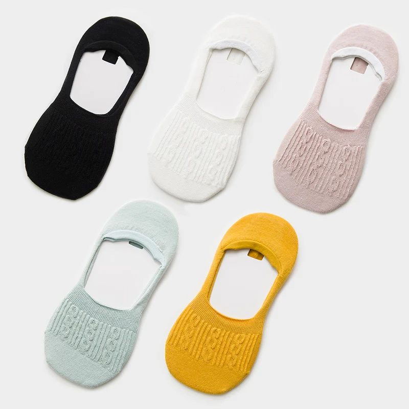 5 Pairs Women's Cotton Low Cut Non-Slip Socks - Snowflake Pattern