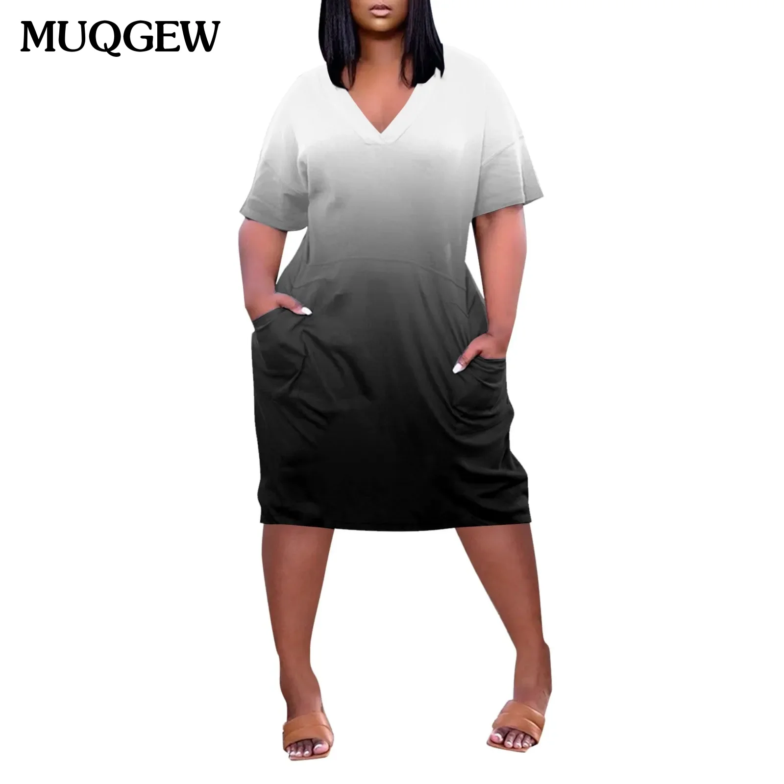 

Gradient Short Sleeve T Shirt Dresses Women Casual Boho Beach Dress Female Pockets Party Oversized Plus Size Dress Vestidos