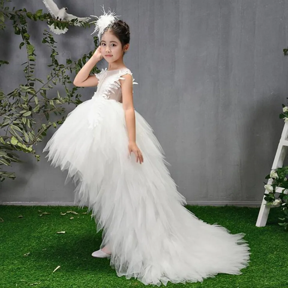 Stunning V-Back Tulle Ball Gown For Girls 2-12 Years - White Pageant Dress, Size 6, Handmade