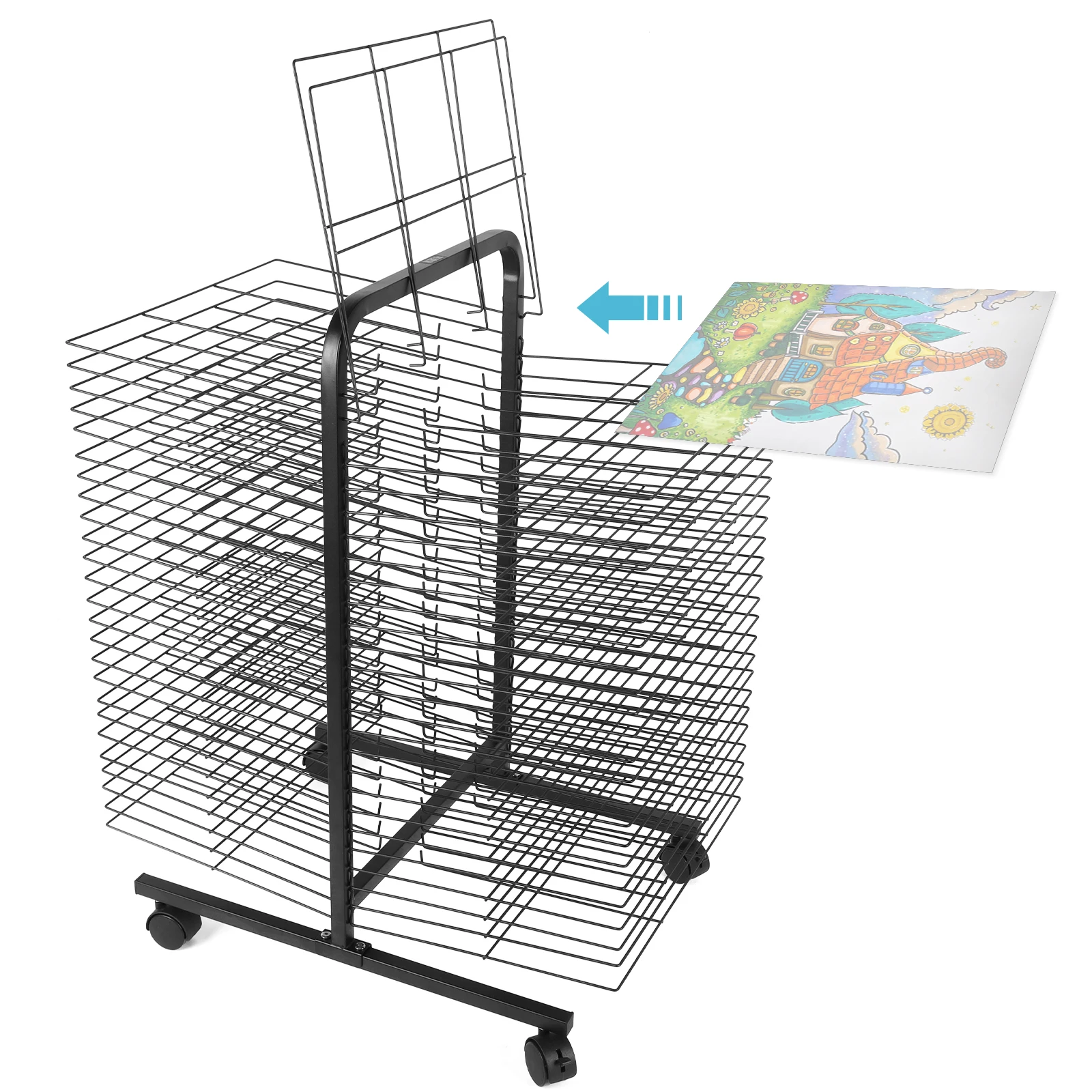 50 Floors Metal Art Storage Rack Double Sided Mobile Art Canvas Organizer for Classrooms and Studios