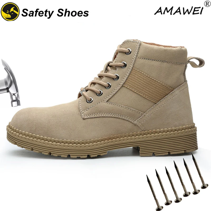 AMAWEI Men Women Steel Toe Anti Smash Safety Shoes Puncture Proof Anti
