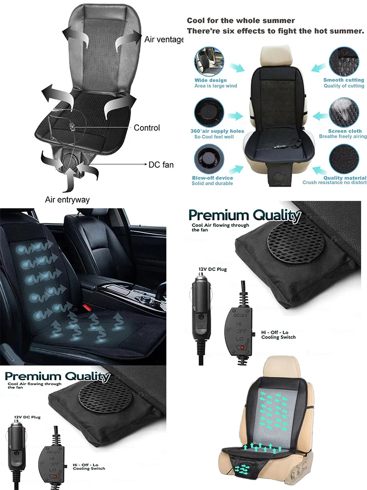 자동차 여름 시원한 에어 시트 쿠션, 팬 장착, 빠른 송풍 환기, 자동차 시트 냉각 패드, DC12V, 24V