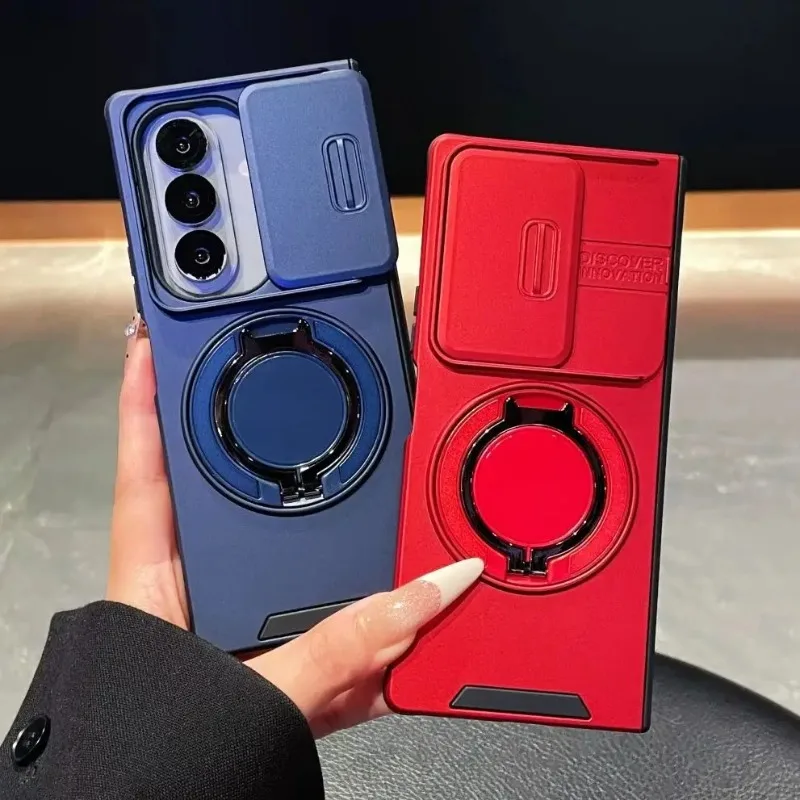 Magnetic Shockproof Phone Case with 360° Rotating Stand and Slide Camera Protection