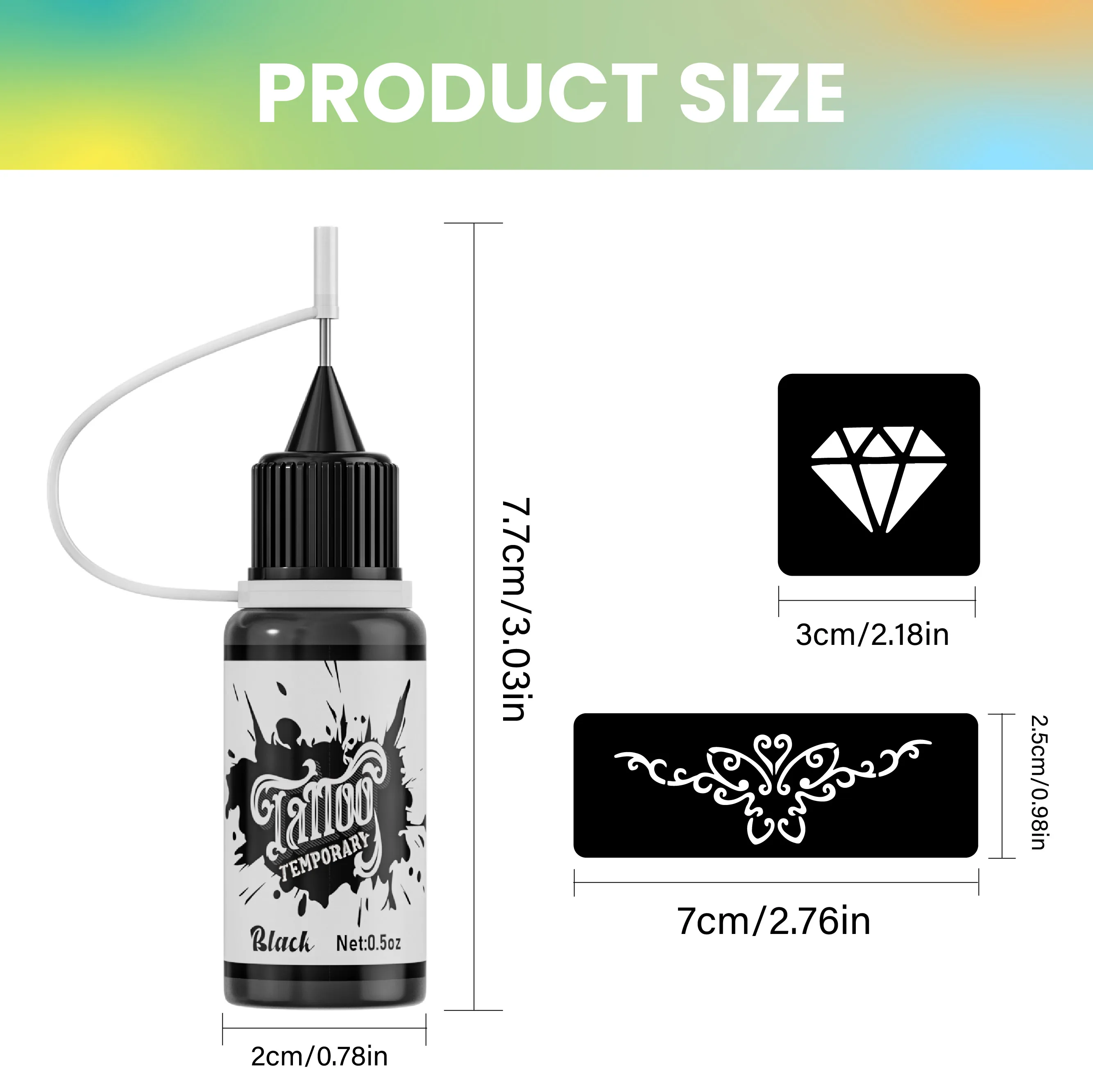 Temporary Tattoo Kit with 7 Bottles of Mixed Color Paste and 6 Stencil Designs, -Easy-to-Use Henna Semi-Permanent Tattoo Set 3