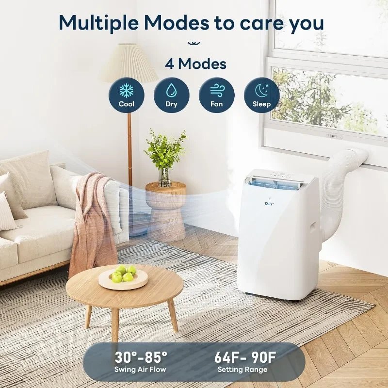 DuraComfort Portable Air Conditioner, 12000 BTU(ASHRAE) /8150 BTU (SACC) Smart AC Unit, Built-in Dehumidifier and Fan Modes