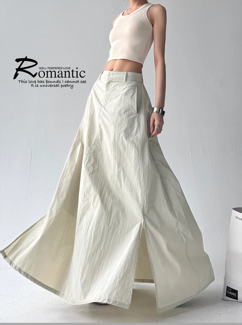 SuperAen 2025 Summer New Solid Skirt for Women Sweet High-waisted High Street A-line Long Skirts