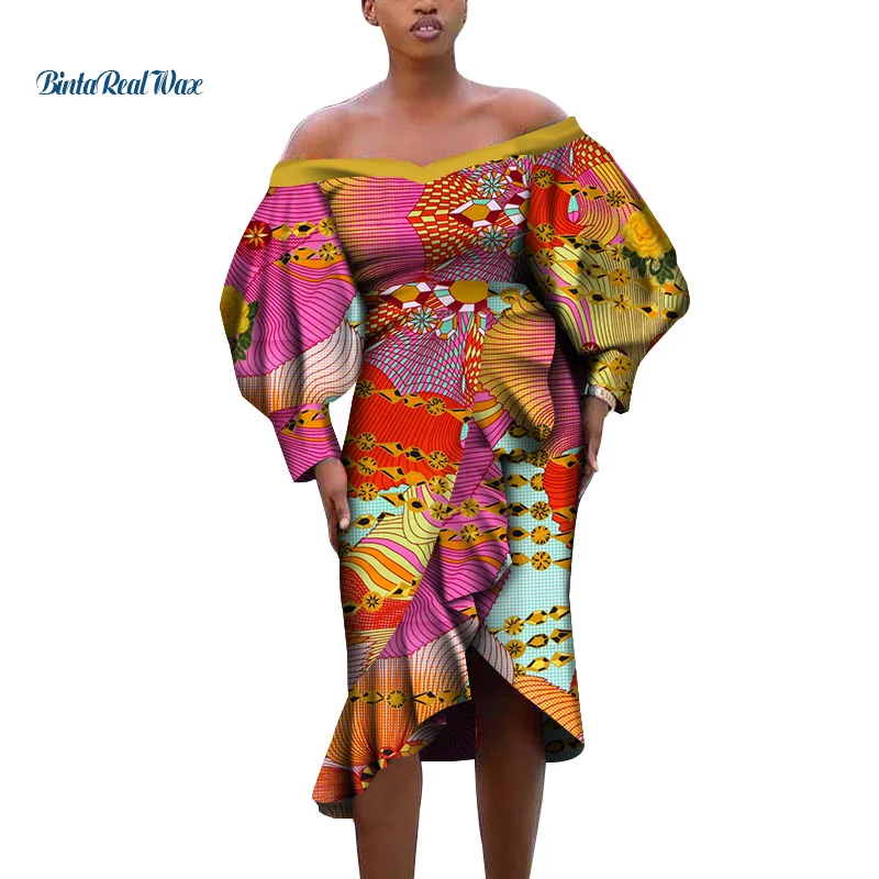 

Африканские платья для женщин базин богатый Африканский принт Лоскутные платья с открытыми плечами Дашики африканские женские вечерние платья WY6381