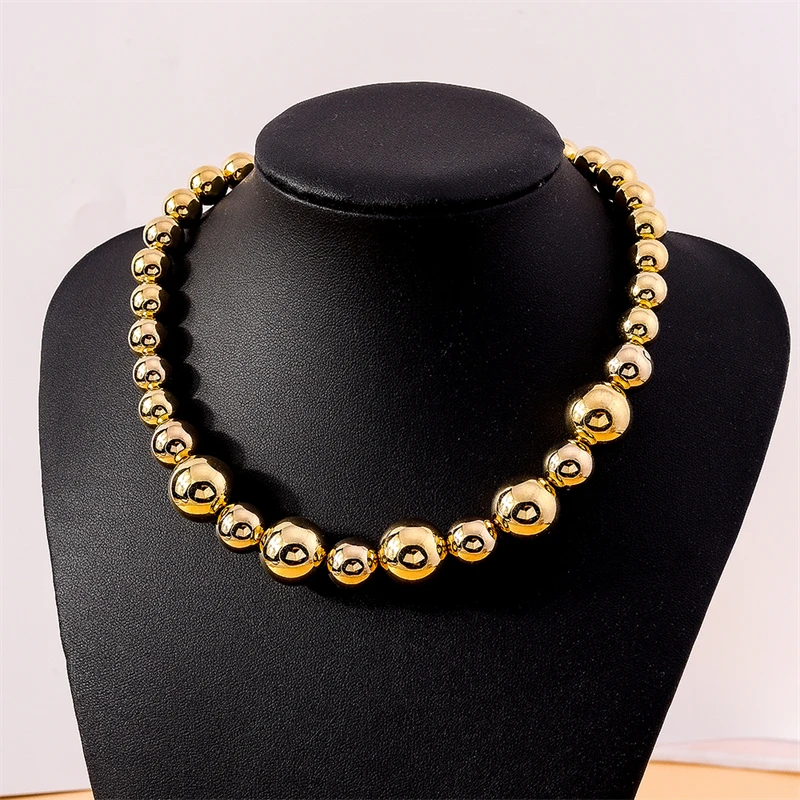 Übertriebene Punk Gold Farbe CCB Ball Halskette für Frauen Hip Hop Perlen Halsband Halskette Mädchen Party Urlaub Schmuck Geschenke