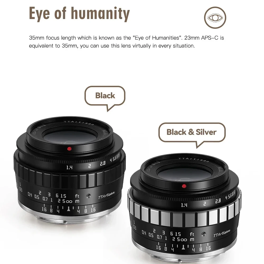TTArtisan APS-C 23mm F1.4 다큐멘터리 렌즈 A6500 후지 X-A2 니콘 Z5 올림푸스 EPL1용 광각 대형 조리개 프라임 렌즈