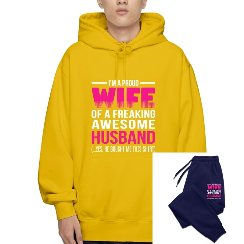 

Proud Wife Of A Freaking Awesome Husband Funny Wife Outerwear Normcore Pullover For Men SweatShorts Pullover Group Hot Sale