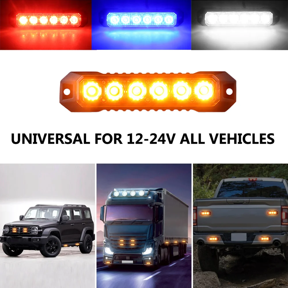 1PCS 6LED Headlight Bulb Car Strobe Grille Flashing Warning Lightbar for Truck Car Beacon Lamp Traffic Light 12-24V Signal Light