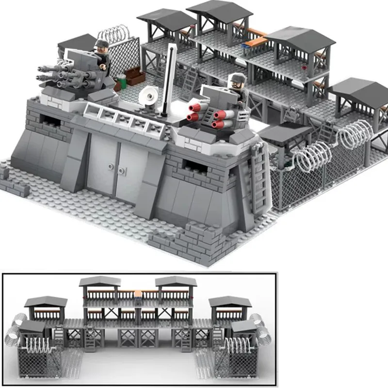 Battery Fort Guard Tower War scene base Building blocks Military Construction Soldier Figures weapons Blocks Set Bricks Toys