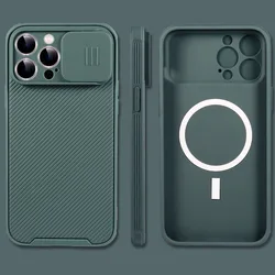 MagSafe Magnetic Wireless Charging Case with Slide Camera Lens Protection and Silicone Cover - iPhone 13 Mini (Dark Green)