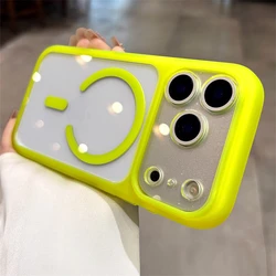Vibrant Transparent Fluorescent Magsafe Phone Case with Touch Camera Button and PC Armor Cover - iPhone 16 (Fluorescent Yellow)