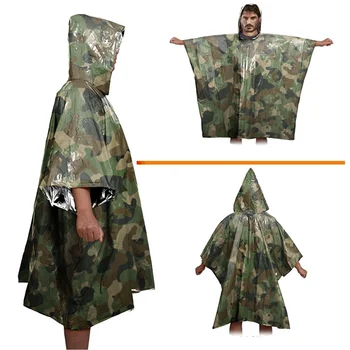 Camping Emergency Water Proof Raincoat Aluminum Film Disposable Poncho Cold Insulation Rainwear Blankets Survival Tool