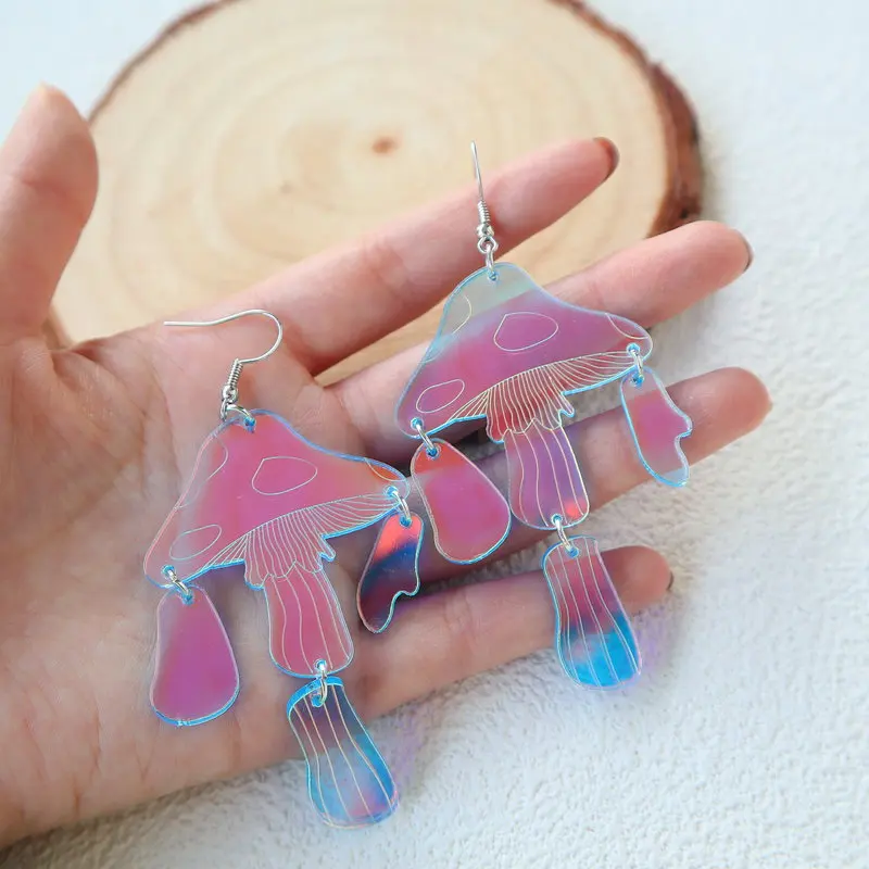 

Trendy Laser Cut Long Mushroom Earrings For Women Shining Swamm Acrylic Drop Earring Nightclub Jewelry
