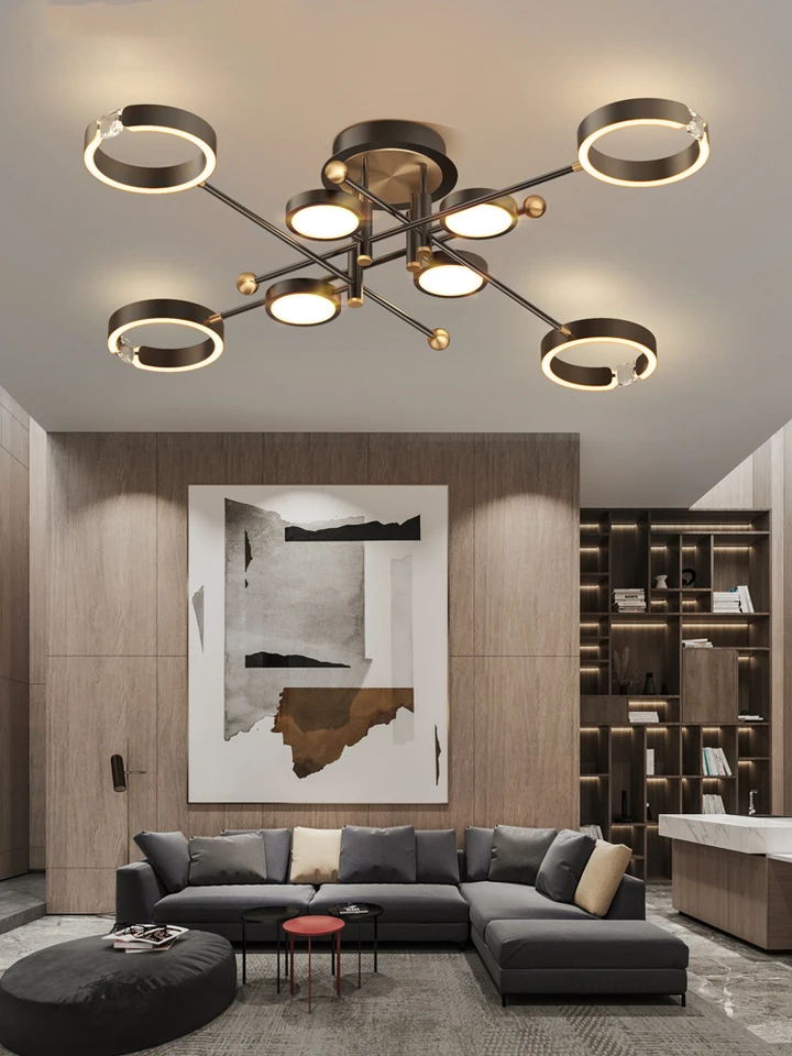 Plafoniera LED A Soffitto Dimmerabile 8 Luci - Lampadario Moderno Nero Con Telecomando Per Soggiorno E Camera