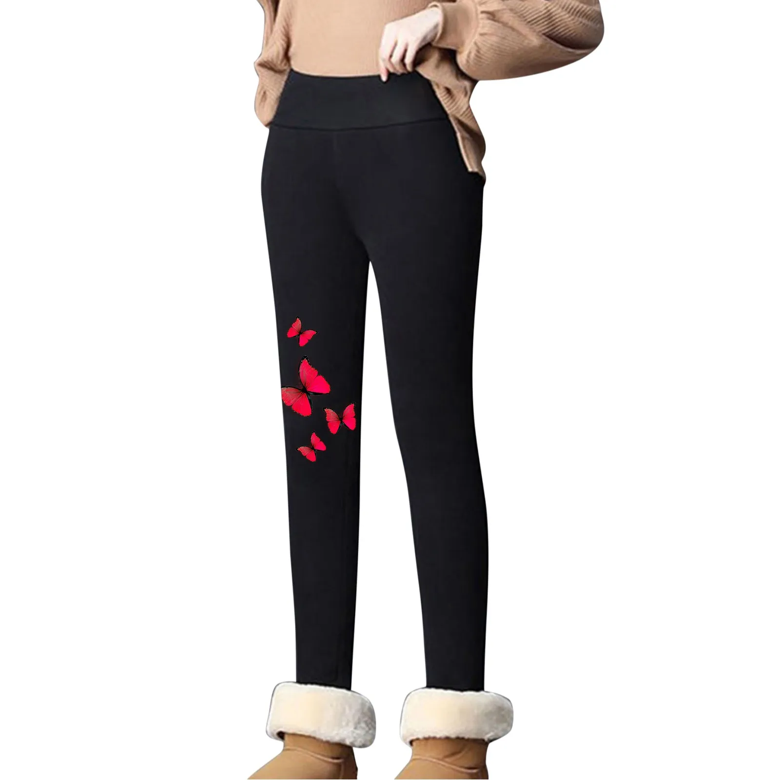 Womens Winter Casual Leggings Elastic Waist Thermal Capris Workout Trousers Thermal Prints Pants