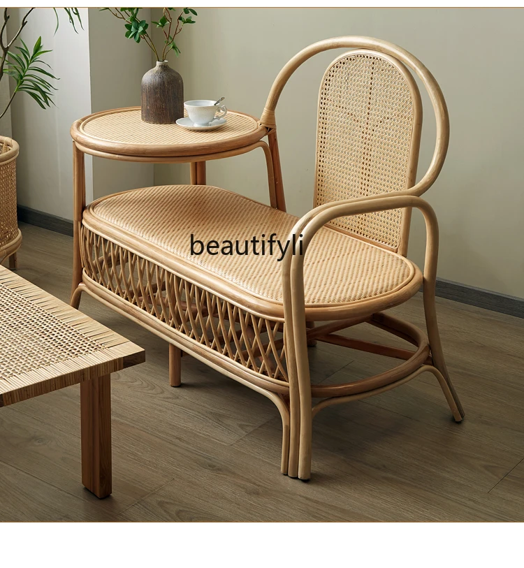 

Nordic Retro Style Single Rattan Woven Couch Coffee Table Integrated Balcony Leisure Chair Home