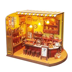 Charming DIY Wooden Miniature Bakery Cottage with Furniture and Lights - Perfect Gift (SJ037)