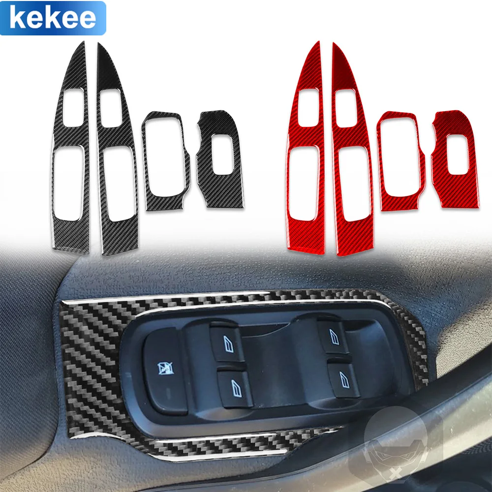 

For Ford Fiesta 2011-2019 Door Window Lift Control Panel Trim Cover Real Carbon Fiber Sticker Car Interior Moulding Accessories