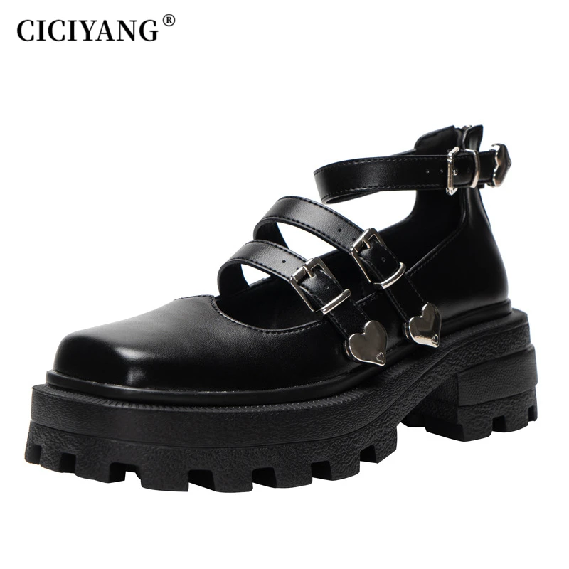 

CICIYANG Ladies Platform Mary Janes Pumps Patent Leather Belt Buckle Women Gothic Cute Punk Shoes Chunky Brand Design Footwear