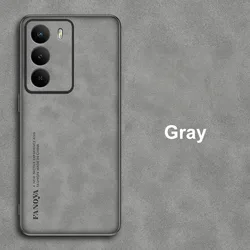 Luxury PU Leather Shockproof Phone Case with Matte Silicone Back Cover, Full Protection Coque for Realme 14X (Gray)
