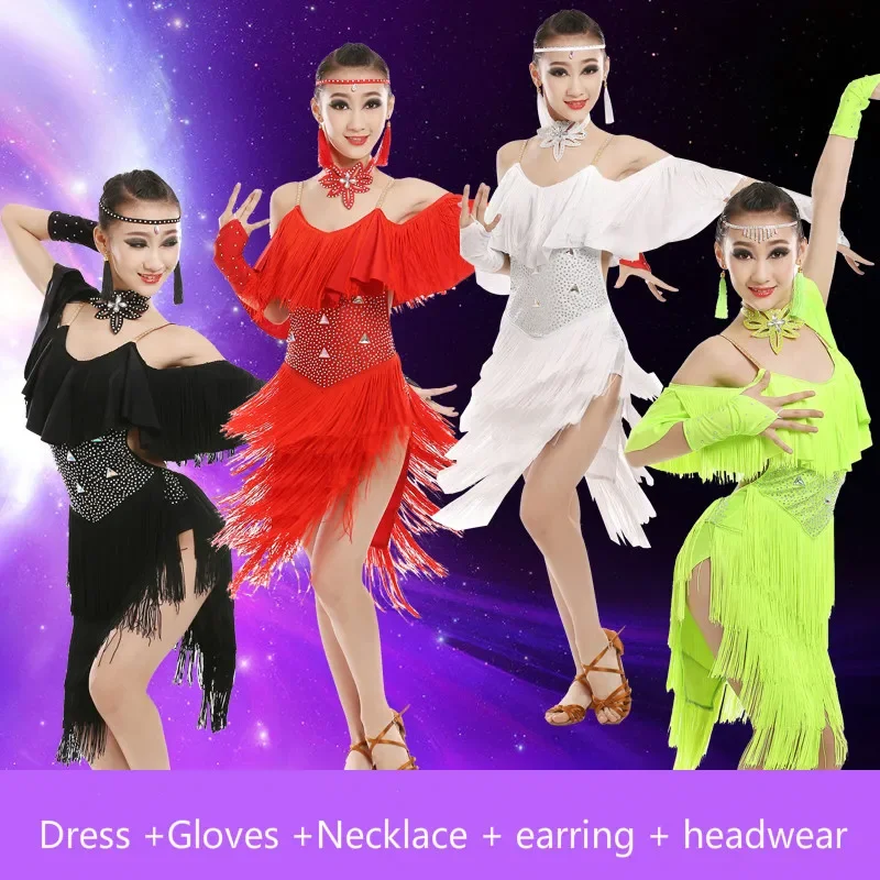 

New 2017 Latin Dance Dress for Girls Fringe Dance Wear Kids Dance Costumes Practice Competition Dresses Vestido De Baile Latin