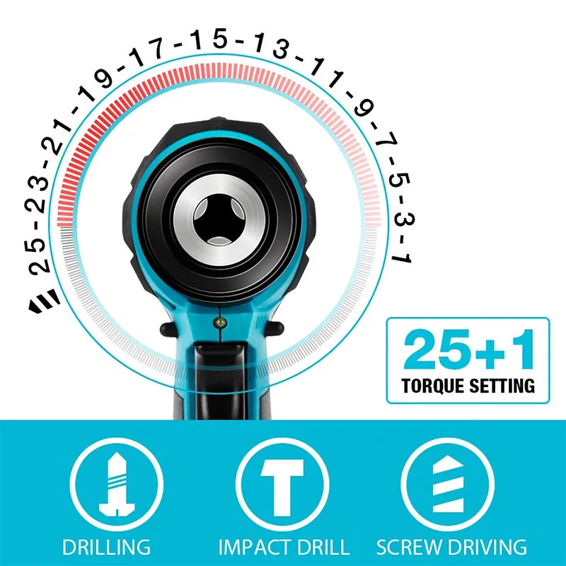 Kamolee 10mm/13mm 무선 임팩트 드릴 전기 스크루 드라이버 홈 DIY 전동 공구 18v/21V 배터리