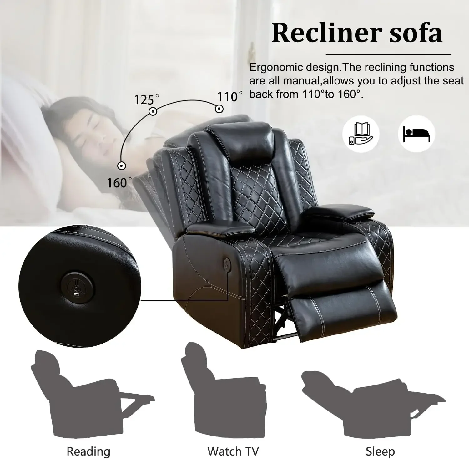 [Best Seller!]Multifunction Power Air Leather Recliner Sofa Set with LED Lights, Living Room Furniture, Reclining Sofa, loveseat