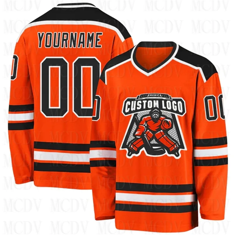 

Custom Orange Black-White Hockey Jersey 3D Print You Name Number Youth Mens Women Ice Hockey Jersey Competition Training Jerseys