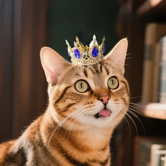 Pet Crown Headband Round Royal King Queen Crown Costume Hat for Cats & Small Dogs Birthday Party Festival Dress Up Photo Props 2
