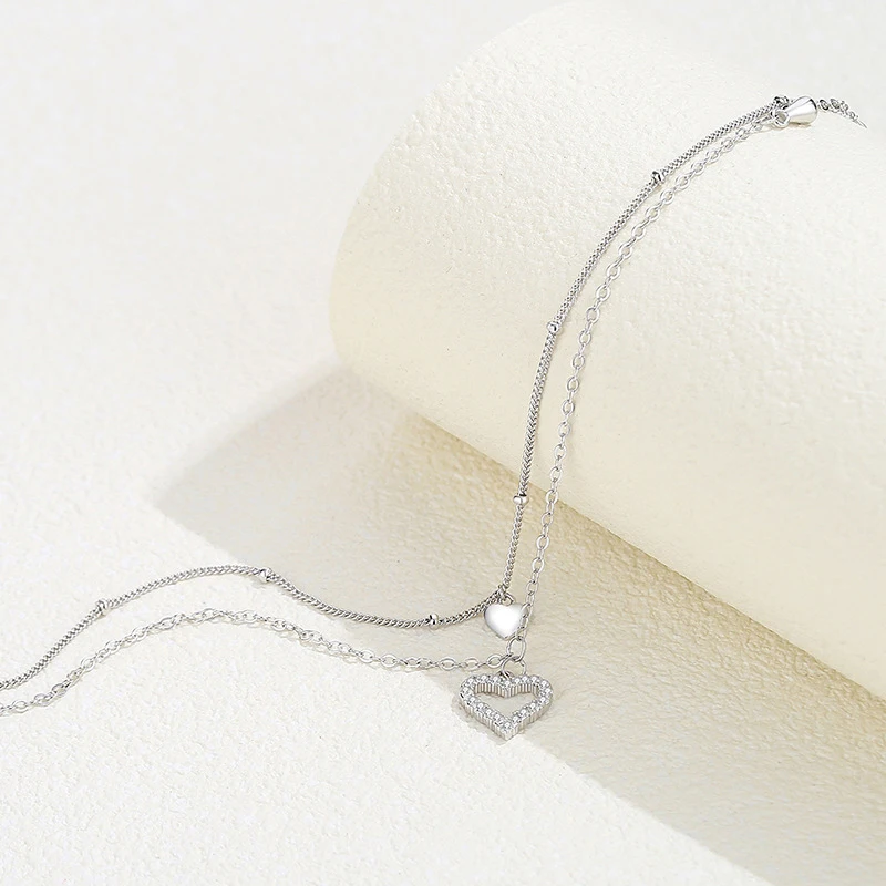 새로운 패션 하트 라인 석 CZ 펜던트 더블 레이어 Anklets 여성 쥬얼리 여름 지르콘 발 체인 팔찌