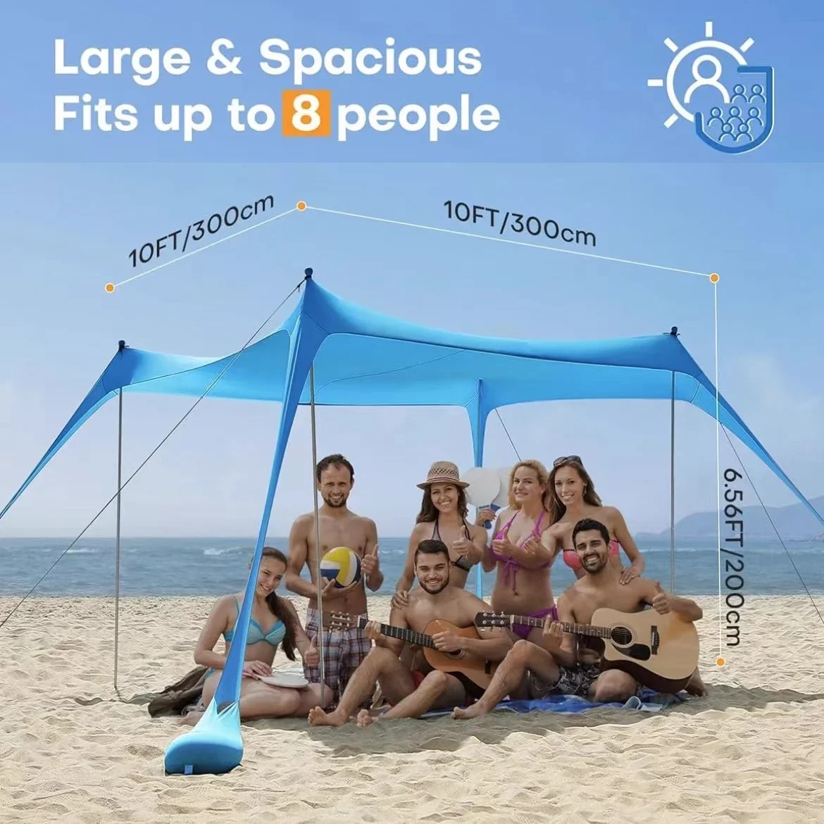 Camping Tent 3x3M Beach Tent Sunshade Large Awning Ultralight Sun Shelter for Sea Outdoor UV Resistant Patio Shade Camping Waterproof Tent