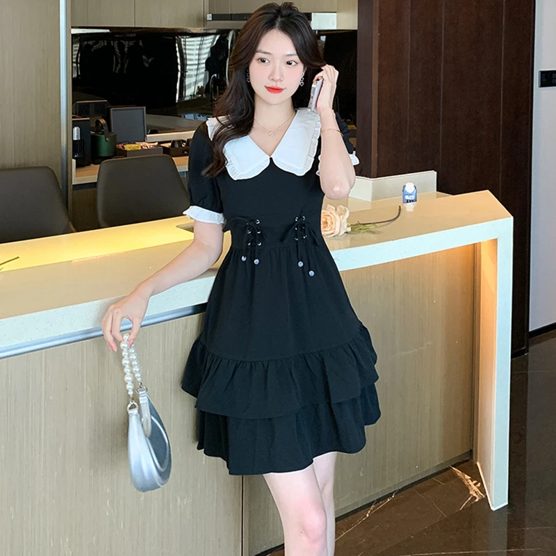 

2023 Summer New Women's Dress Black Waist Slim Lace-up Versatile Free Shipping